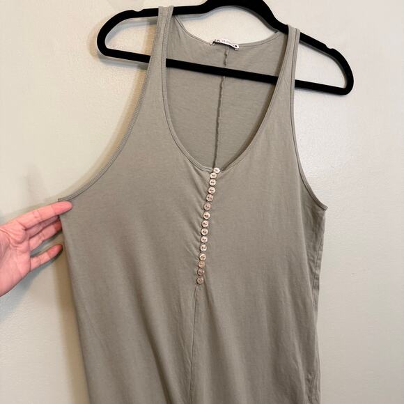 Zara Jumpsuit Women Large Casual Sleeveless Relaxed Cotton Pull On Sage Green - Picture 3 of 6